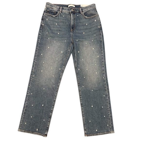 LOFT Pearl High Rise Straight Jeans in Authentic Vintage Mid Wash Embellished - Picture 5 of 11